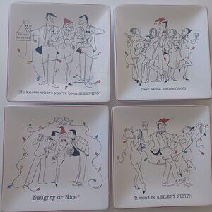 Mud Pie Retro Christmas Party Plates Set of 4 – Funny Adult Humor Santa